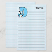 Blue Dog Mongrammed Letter D Lined Briefpapier (Voorkant / Achterkant)
