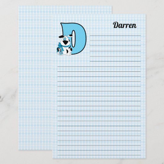 Blue Dog Mongrammed Letter D Lined Briefpapier (Voorkant / Achterkant)