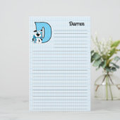 Blue Dog Mongrammed Letter D Lined Briefpapier (Staand voorkant)