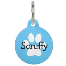 Blue Dog Name en Address Paw Print Dog Label