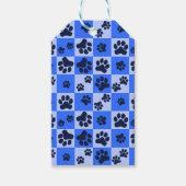 Blue Dog Paw Print Checkerboard Cadeaulabel (Voorkant)