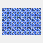 Blue Dog Paw Print Checkerboard Inpakpapier Vel (Voorkant 3)