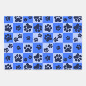 Blue Dog Paw Print Checkerboard Inpakpapier Vel (Voorkant 2)
