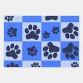 Blue Dog Paw Print Checkerboard Inpakpapier Vel (Voorkant)