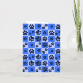Blue Dog Paw Print Checkerboard Kaart (Achterkant)