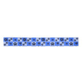 Blue Dog Paw Print Checkerboard Satijnen Lint (Voorkant)