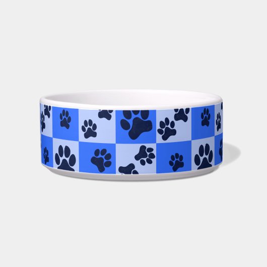 Blue Dog Paw Print Checkerboard Voerbakje (Rechts)