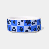 Blue Dog Paw Print Checkerboard Voerbakje (Voorkant)