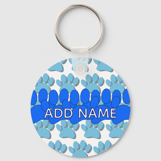 Blue Dog Paw Print Custom Personalized Name Sleutelhanger (Voorkant)