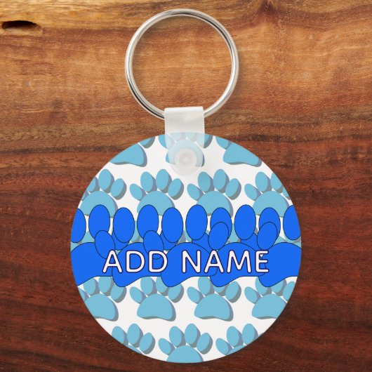 Blue Dog Paw Print Custom Personalized Name Sleutelhanger (Achterkant)