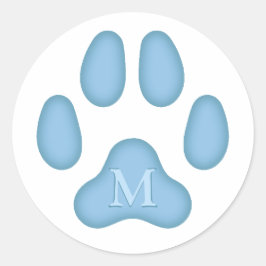 Blue Dog Paw Print Personalized Pet Monogram Seal Ronde Sticker