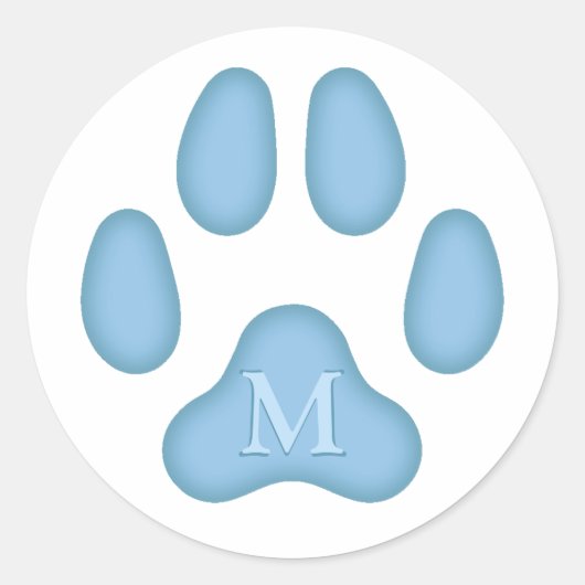 Blue Dog Paw Print Personalized Pet Monogram Seal Ronde Sticker (Voorkant)