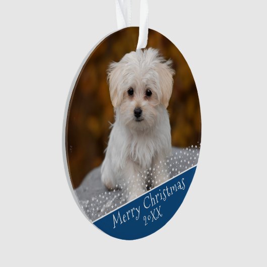 Blue Dog Pet met kerstfeestdag Keepslag Orna Ornament (voorkant)