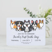 Blue - Dog Puppy Birthday Party Paw-ty Invitation Kaart (Staand voorkant)