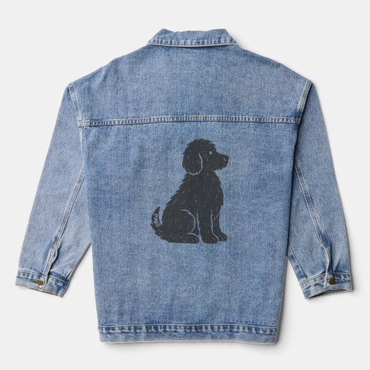 Blue Dog Silhouette Minimal Art Denim Jacket (Achterkant)