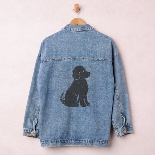 Blue Dog Silhouette Minimal Art Denim Jacket