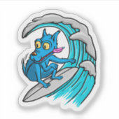 Blue dog surfer sticker (Voorkant)