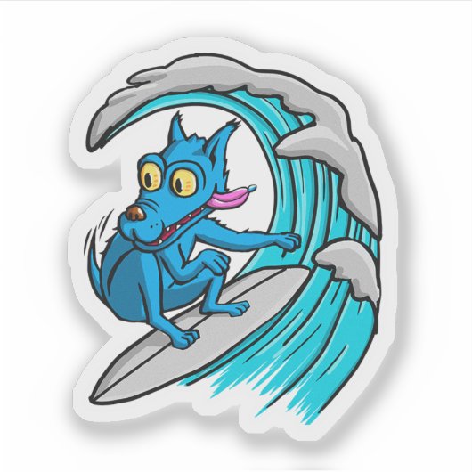 Blue dog surfer sticker (Voorkant)