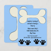 Blue Doggy Theme Birthday Invitation Kaart (Voorkant / Achterkant)