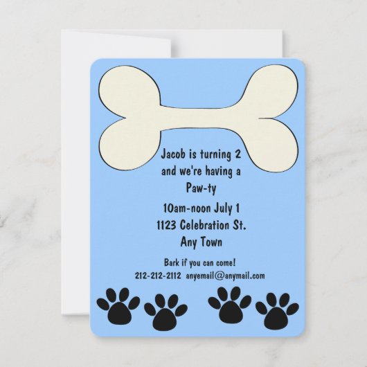 Blue Doggy Theme Birthday Invitation Kaart (Voorkant)