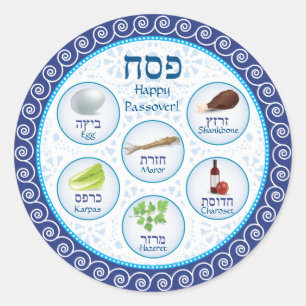 Blue Doily Passover Seder Bord Sticker