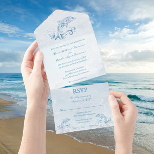 Blue Dolphin All in One Wedding Invite All In One Uitnodiging