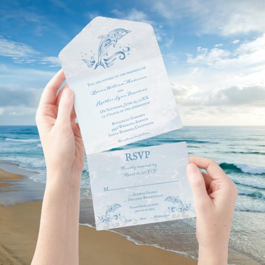 Blue Dolphin All in One Wedding Invite All In One Uitnodiging