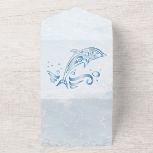 Blue Dolphin All in One Wedding Invite All In One Uitnodiging (Buitenkant)