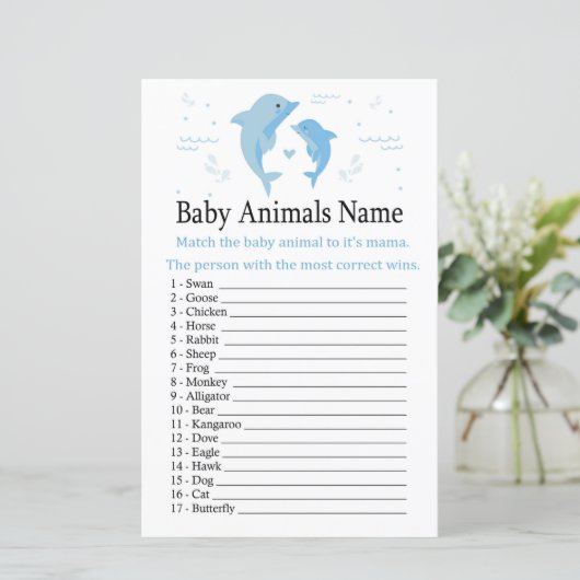 Blue Dolphin Baby Animals Name Game (Staand voorkant)