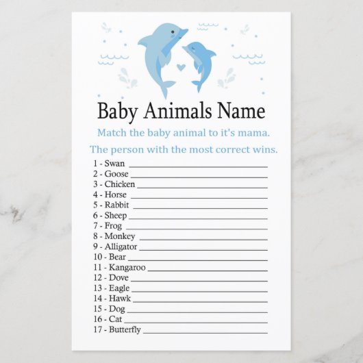 Blue Dolphin Baby Animals Name Game (Voorkant)