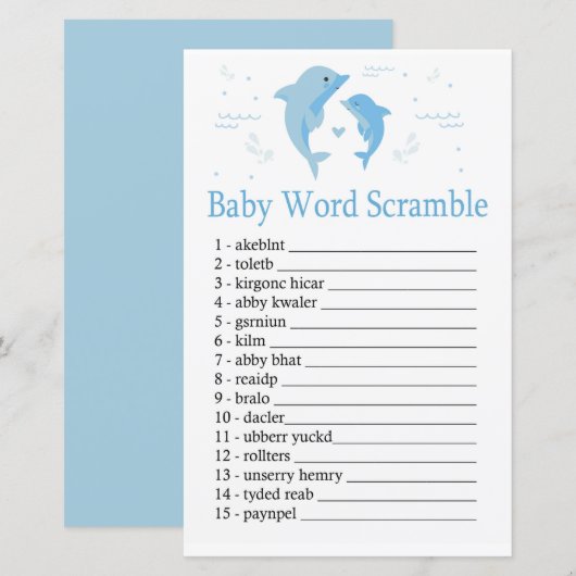 Blue Dolphin Baby word scramble game (Voorkant / Achterkant)