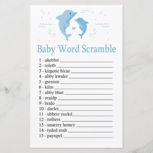 Blue Dolphin Baby word scramble game (Voorkant)