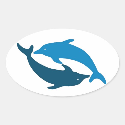 Blue Dolphin Duet Ovale Sticker (Voorkant)