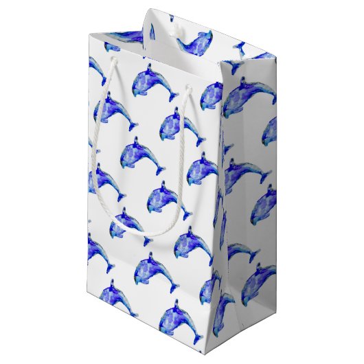 Blue Dolphin Gift Bag Klein Cadeauzakje (Voorkant Gekanteld)
