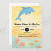 Blue Dolphin & Jellyfish Ocean Scene Verjaardag Kaart (Voorkant / Achterkant)