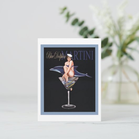 Blue Dolphin Martini Briefkaart (Staand voorkant)