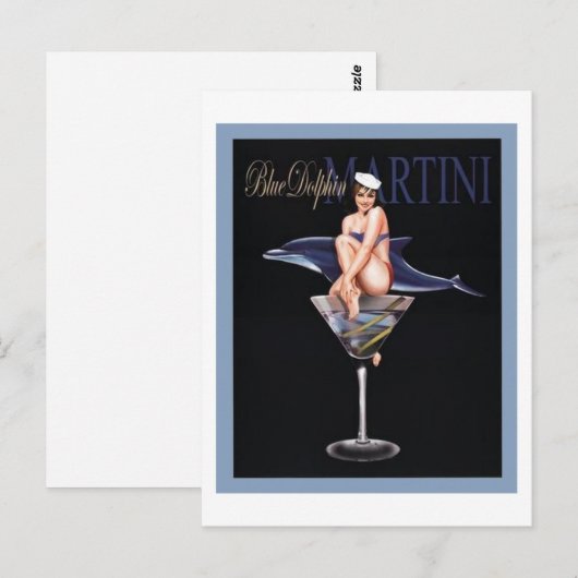 Blue Dolphin Martini Briefkaart (Voorkant / Achterkant)