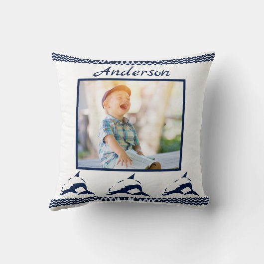 Blue Dolphin Nautical Navy Photo Lijst Kussen (Achterkant)