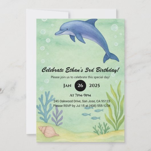 Blue Dolphin & Ocean Garden Illustration Birthday  Kaart (Voorkant)