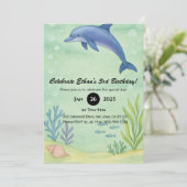 Blue Dolphin & Ocean Garden Illustration Birthday  Kaart (Staand voorkant)