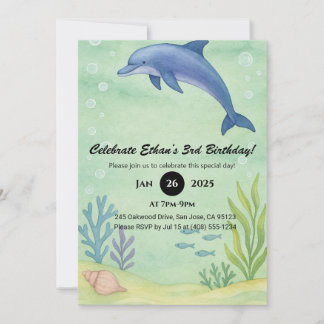 Blue Dolphin & Ocean Garden Illustration Birthday  Kaart