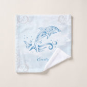 Blue Dolphin Personalized Bath Towel Set Bad Handdoek (Wasdoekje)