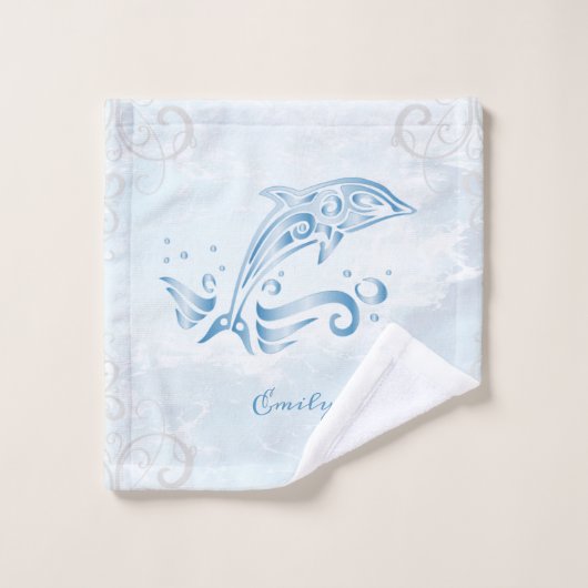 Blue Dolphin Personalized Bath Towel Set Bad Handdoek (Wasdoekje)