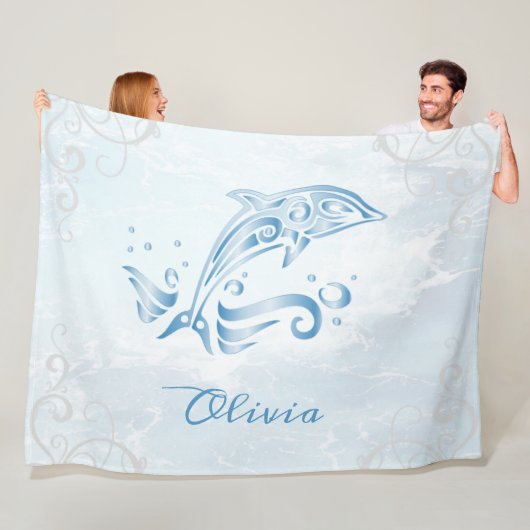 Blue Dolphin Personalized Fleece Blanket (In situ)
