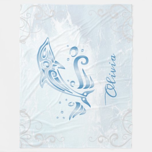 Blue Dolphin Personalized Fleece Blanket (Voorkant)