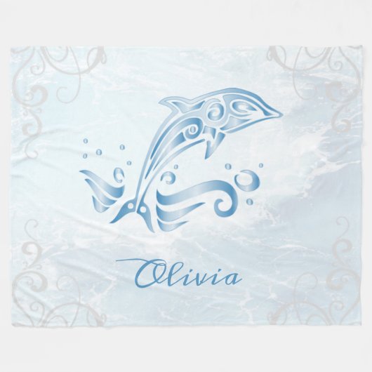 Blue Dolphin Personalized Fleece Blanket (Voorkant (Horizontaal))
