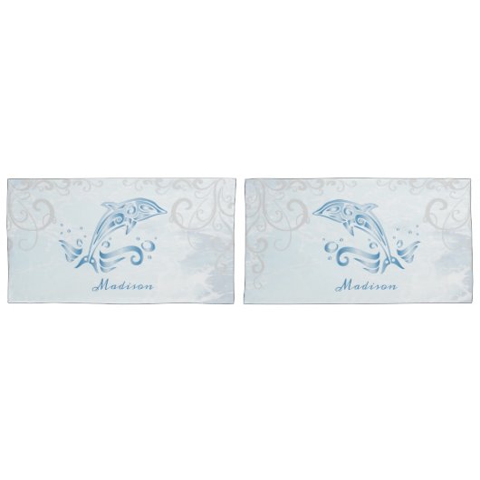 Blue Dolphin Personalized Pillow Hoesje Kussensloop (Voorkant-Set)