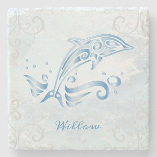 Blue Dolphin Personalized Stone Onderzetter (Voorkant)