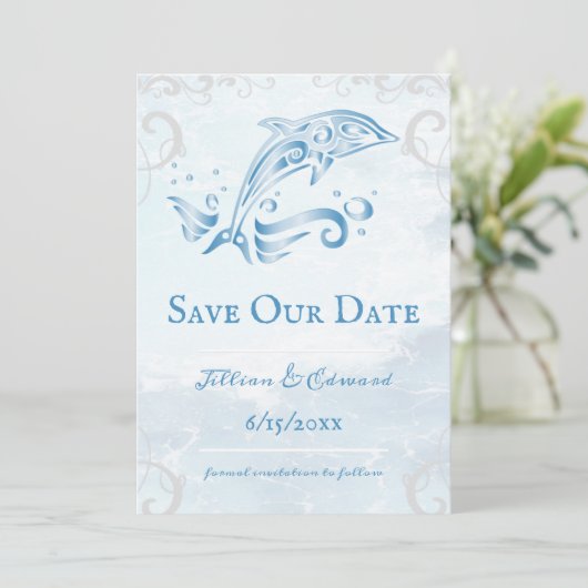 Blue Dolphin Save the Date Notice Aankondiging (Staand voorkant)