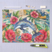 Blue Dolphin Tropical Floral & Butterfly Decoupage Tissuepapier (Craft)